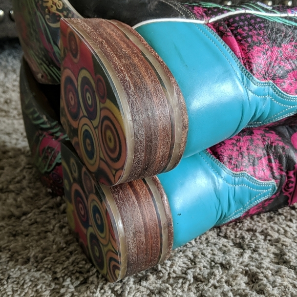 CINCH Edge "QUEENISM" black marbled leather cowgirl western boots square toe sz7 - Picture 14 of 16